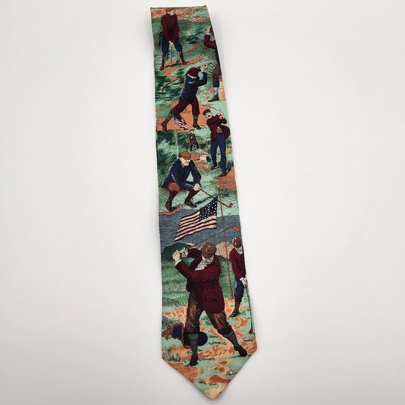 Tango by Max Raab Men's Silk Necktie Americana Series Fore! Golfers 3.5"W X 58"L - Picture 3 of 8